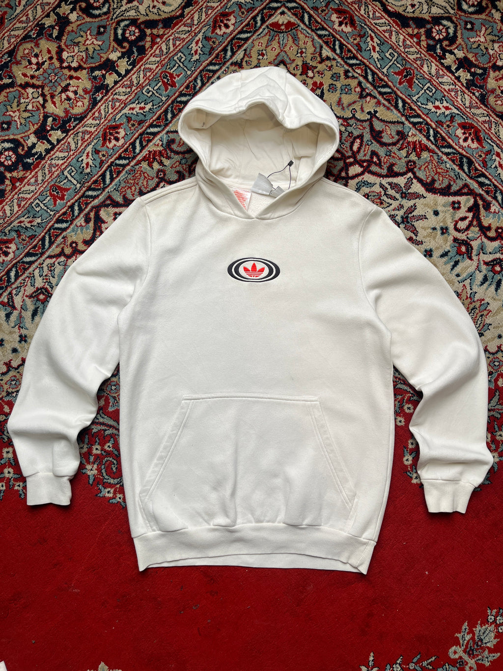 Adidas Originals Off-White Oval Trefoil Graphic Pullover Hoodie - M