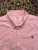 WHO.A.U California Pink Cotton Oxford Bear Logo SLIM FIT BUTTON DOWN SHIRT - L