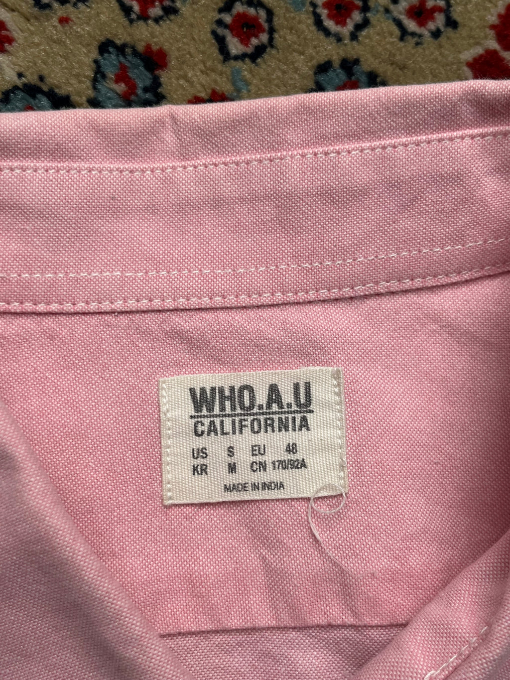 WHO.A.U California Pink Cotton Oxford Bear Logo SLIM FIT BUTTON DOWN SHIRT - L