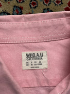 WHO.A.U California Pink Cotton Oxford Bear Logo SLIM FIT BUTTON DOWN SHIRT - L