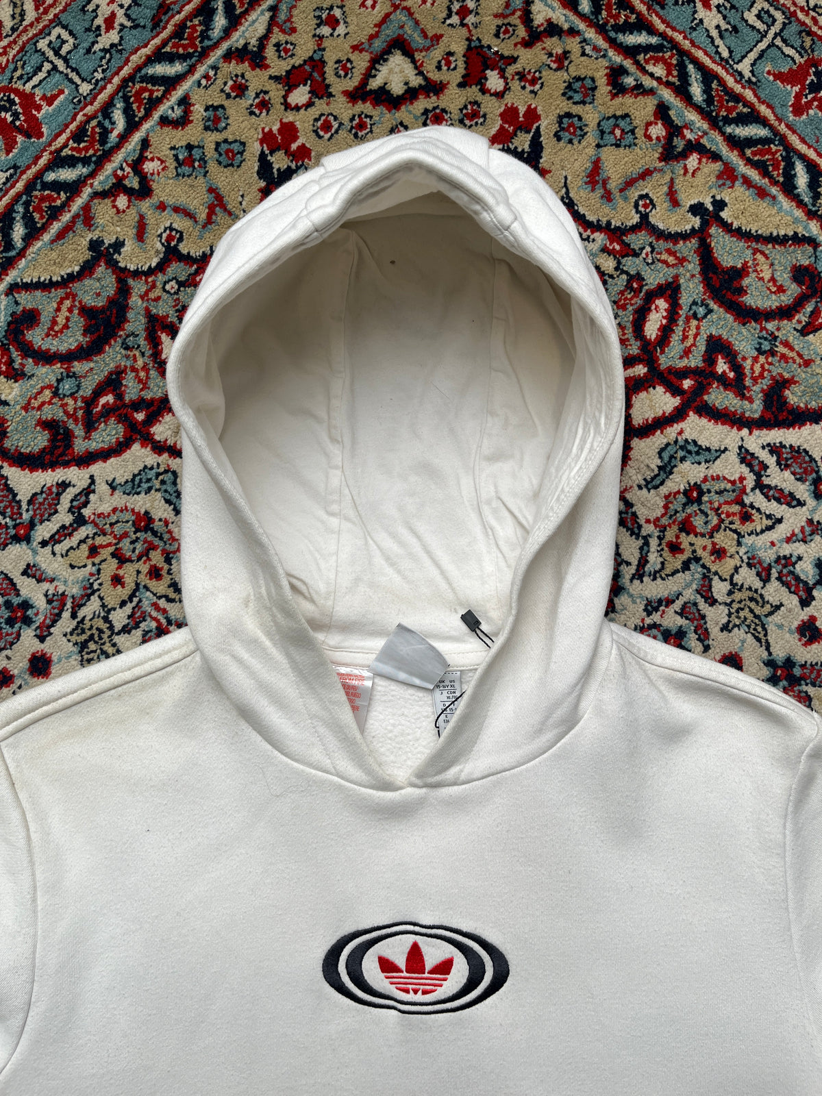 Adidas Originals Off-White Oval Trefoil Graphic Pullover Hoodie - M