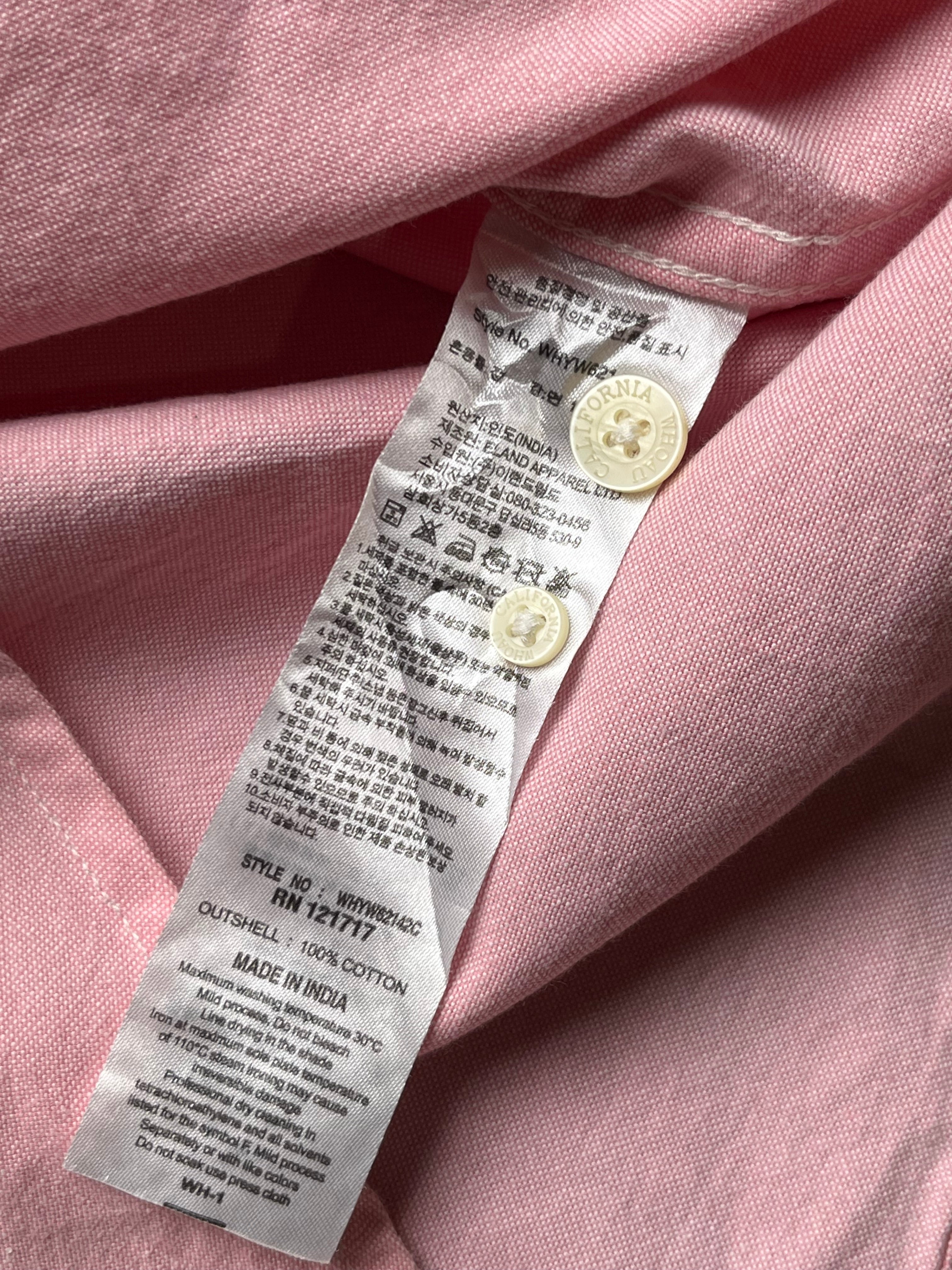 WHO.A.U California Pink Cotton Oxford Bear Logo SLIM FIT BUTTON DOWN SHIRT - L