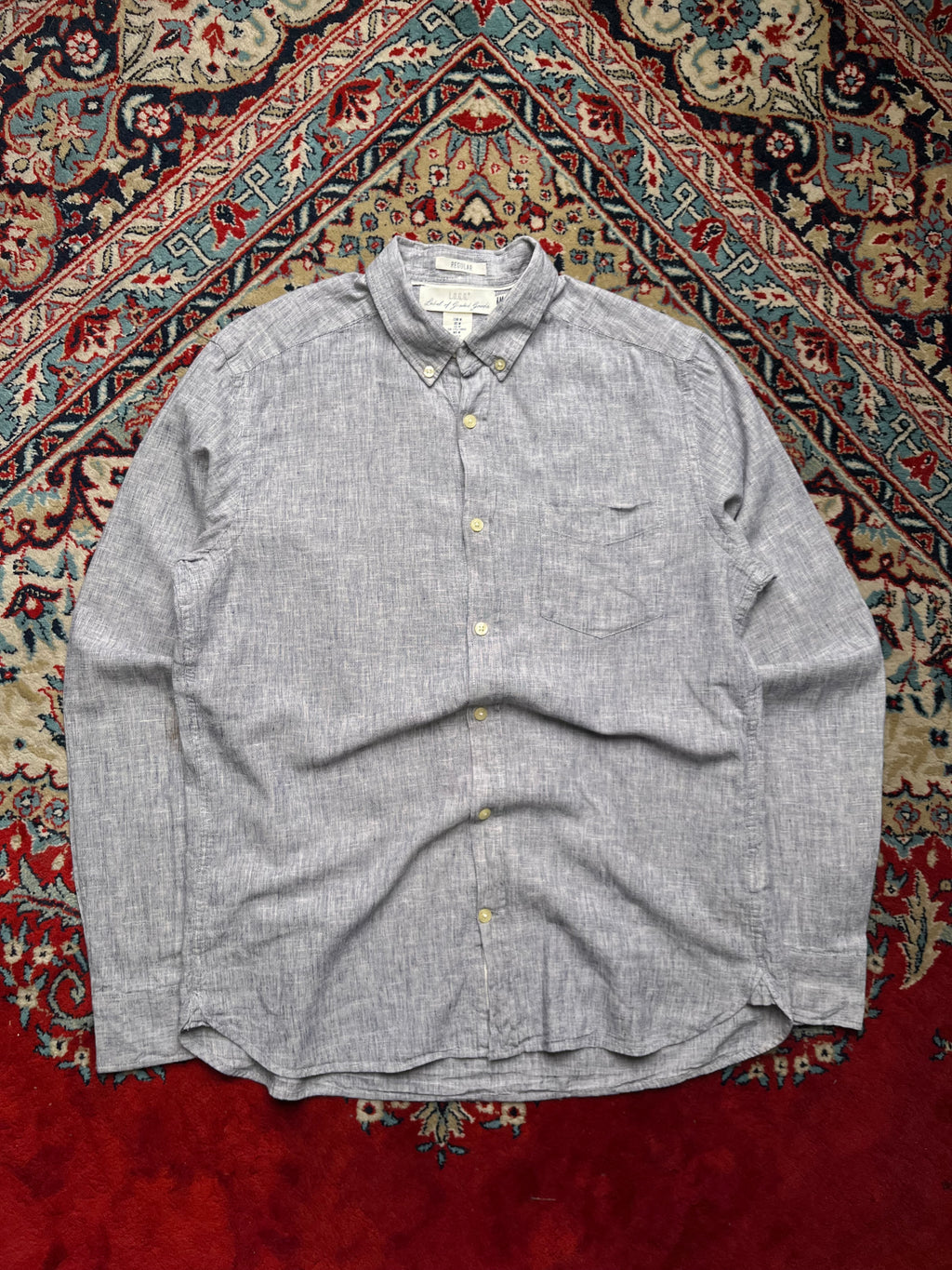 H&M L.O.G.G. Gray Cotton Linen Regular Fit BUTTON DOWN SHIRT - L