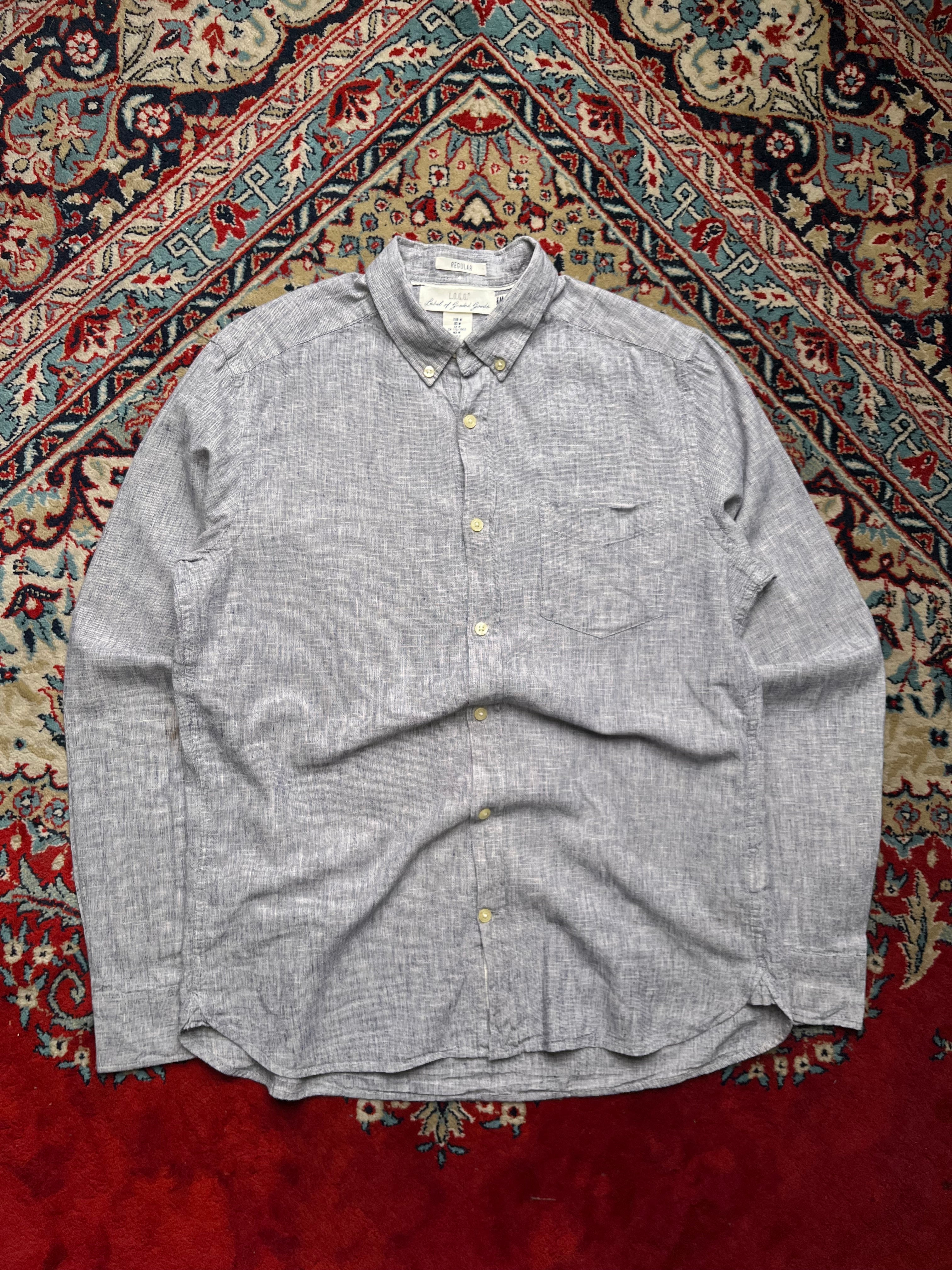 H&M L.O.G.G. Gray Cotton Linen Regular Fit BUTTON DOWN SHIRT - L
