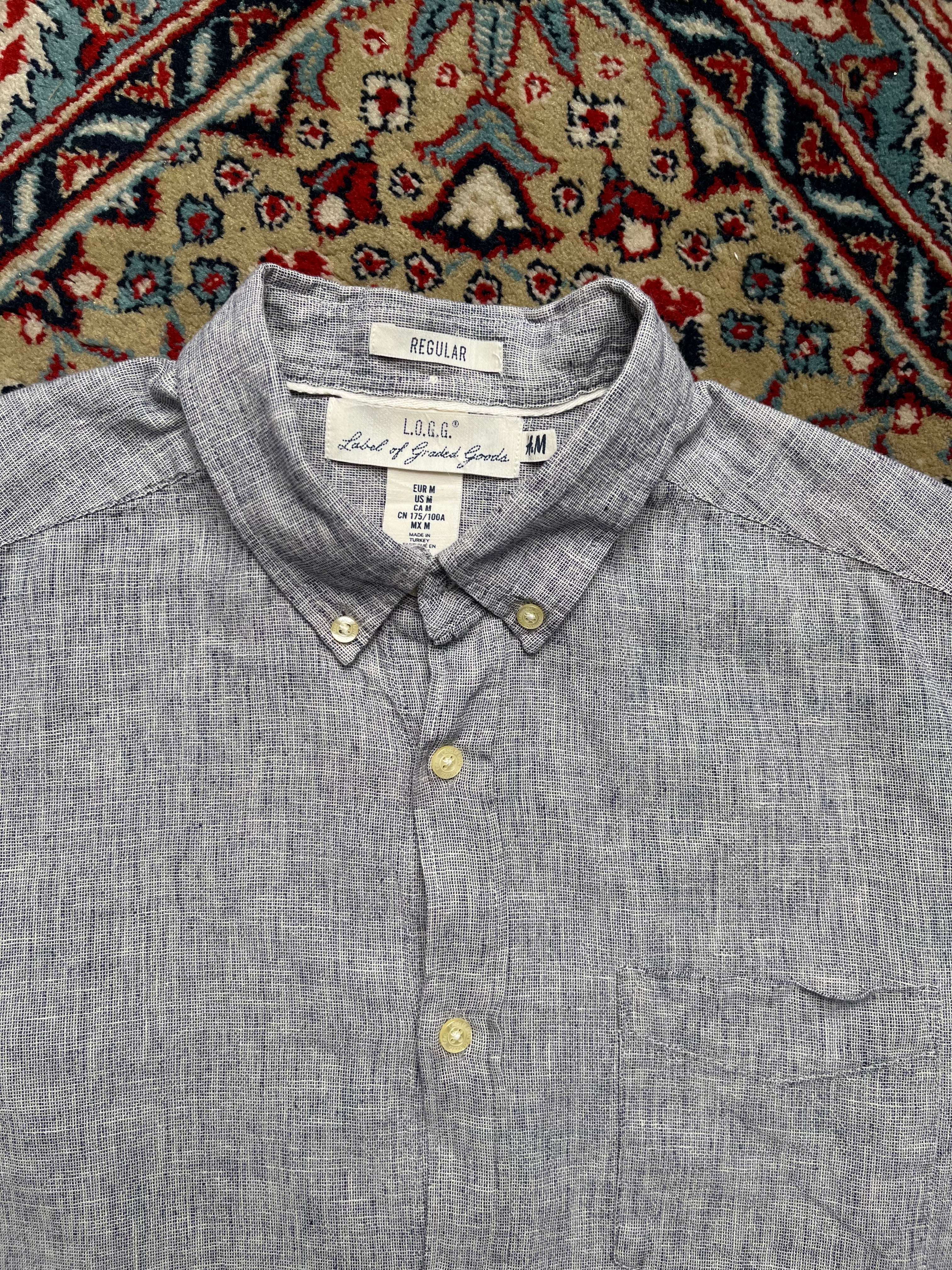 H&M L.O.G.G. Gray Cotton Linen Regular Fit BUTTON DOWN SHIRT - L