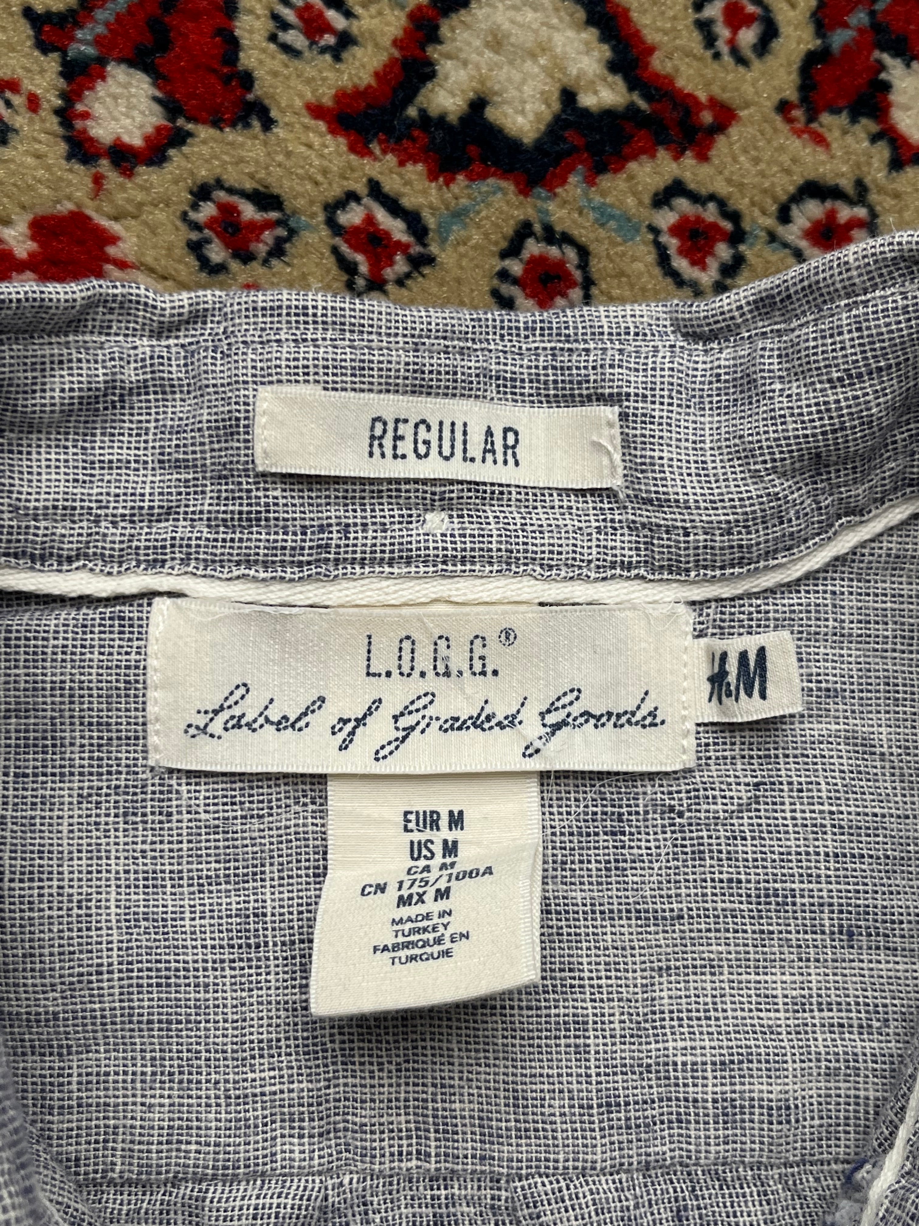H&M L.O.G.G. Gray Cotton Linen Regular Fit BUTTON DOWN SHIRT - L
