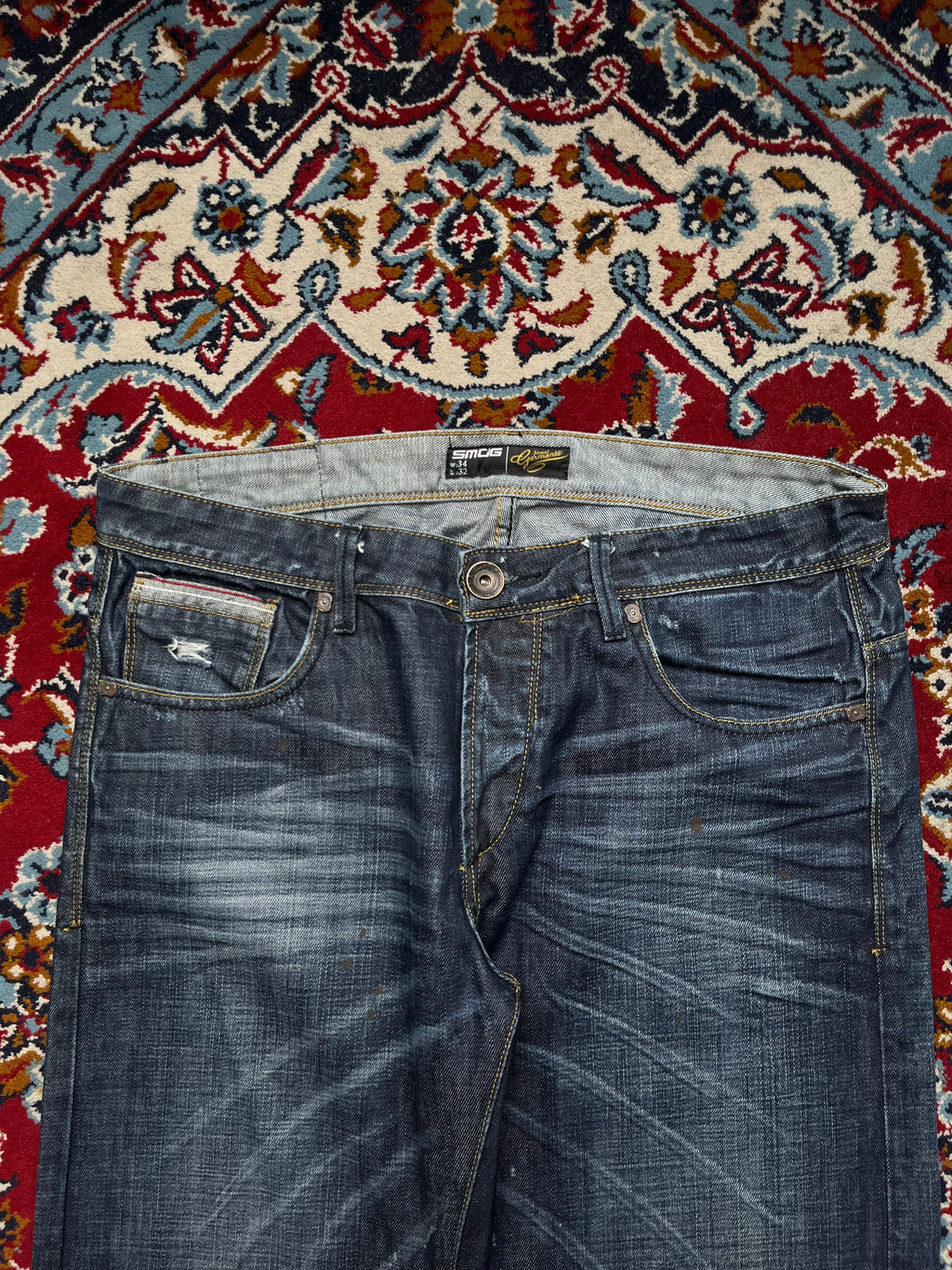 Smog New Yorker Dark Washed Distressed Straight Fit Jeans - 36