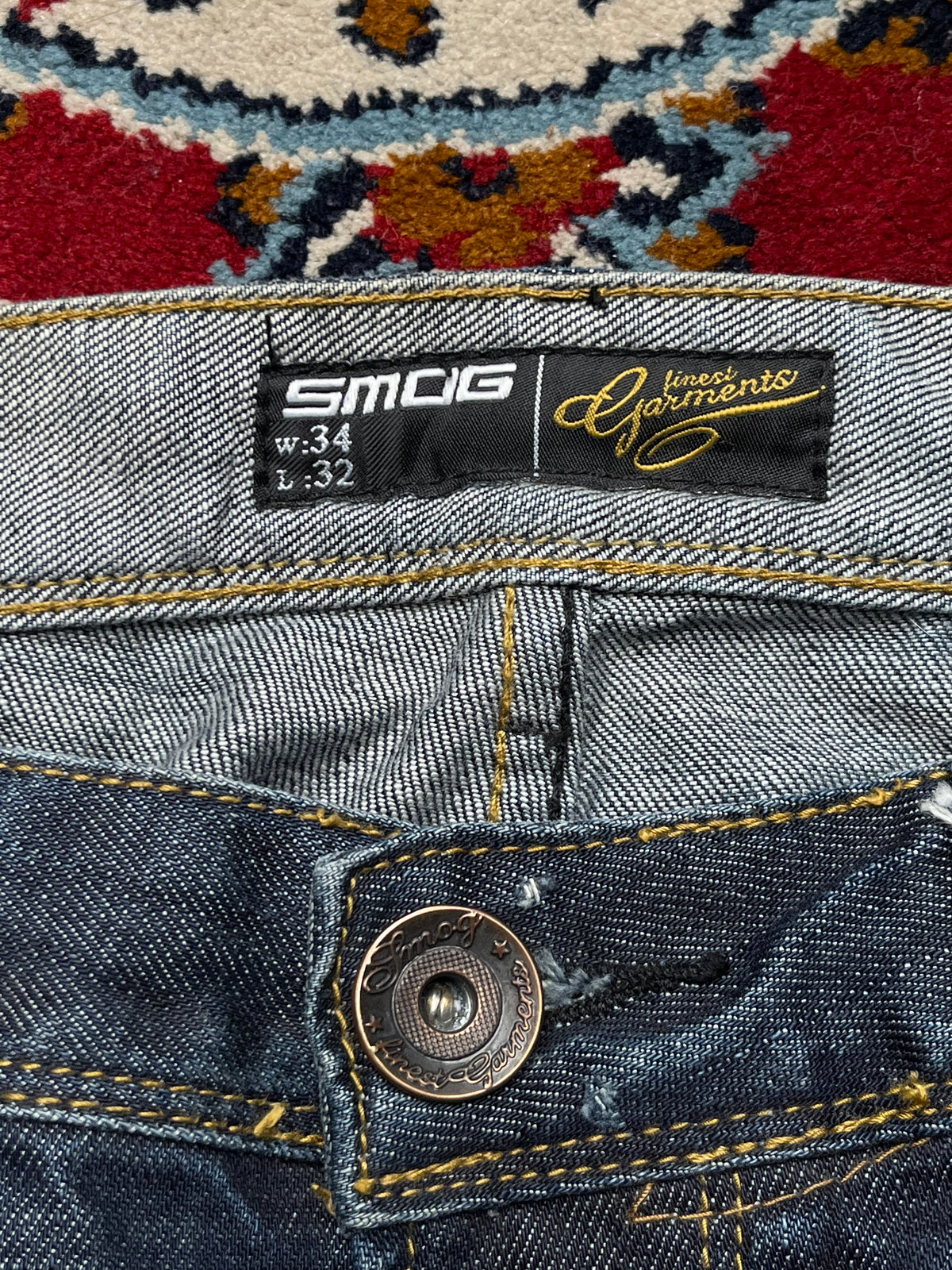 Smog New Yorker Dark Washed Distressed Straight Fit Jeans - 36