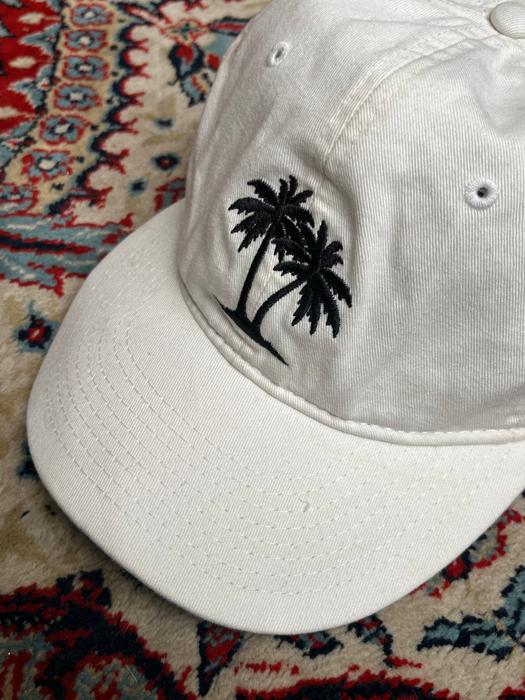 White Palm Tree Embroidered Cotton Adjustable Dad Baseball CAP