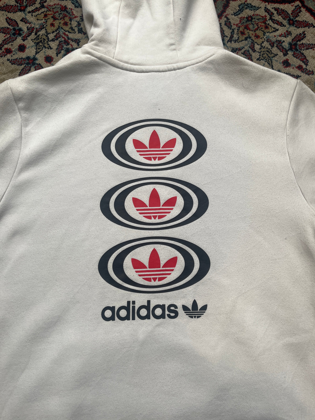 Adidas Originals Off-White Oval Trefoil Graphic Pullover Hoodie - M