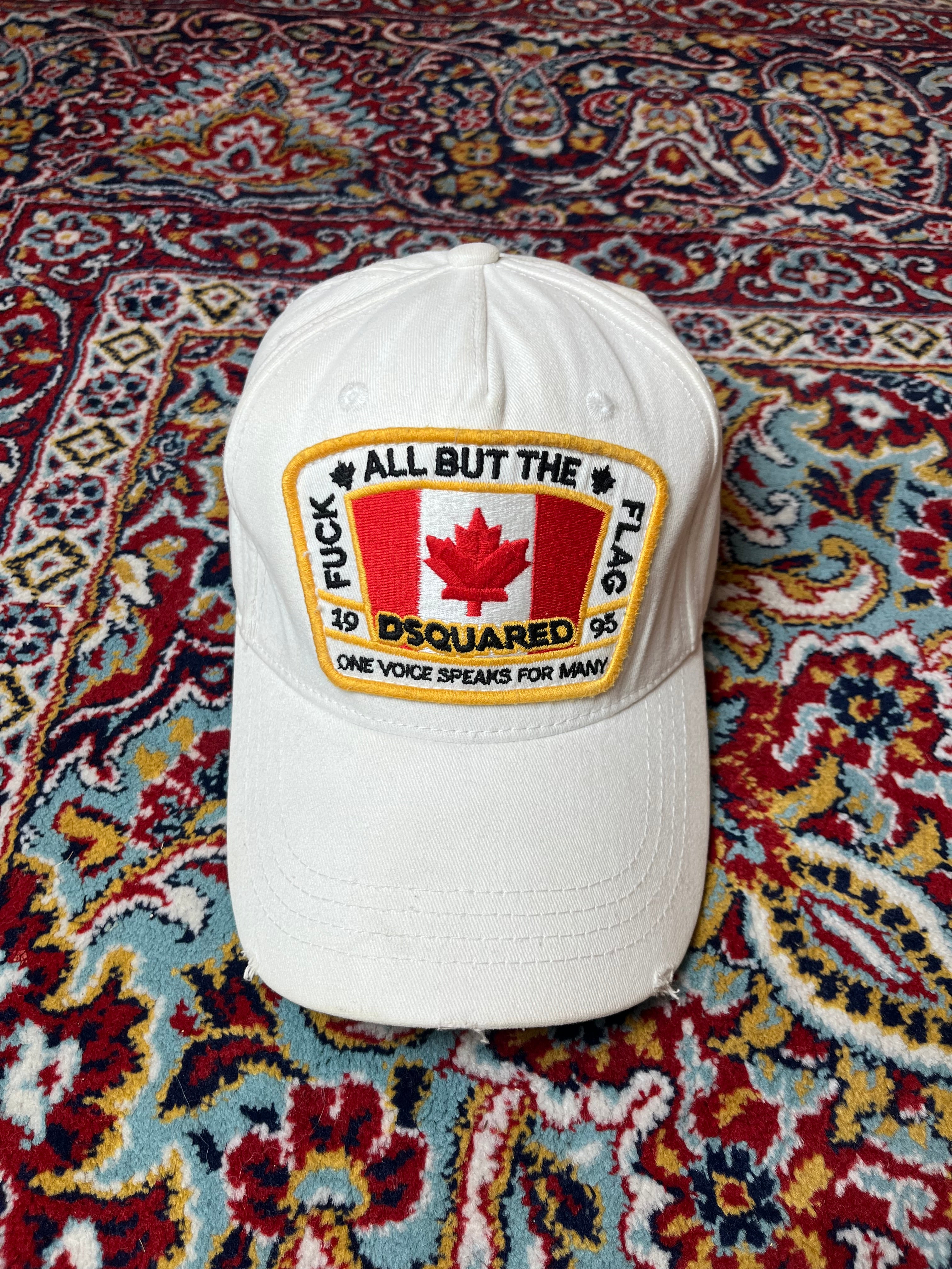 Dsquared2 White Canada Flag Embroidered Distressed Baseball CAP