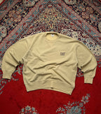 CAT Caterpillar Beige Embroidered Logo V-Insert Fleece Crewneck Sweatshirt - L