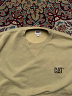CAT Caterpillar Beige Embroidered Logo V-Insert Fleece Crewneck Sweatshirt - L