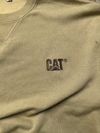 CAT Caterpillar Beige Embroidered Logo V-Insert Fleece Crewneck Sweatshirt - L