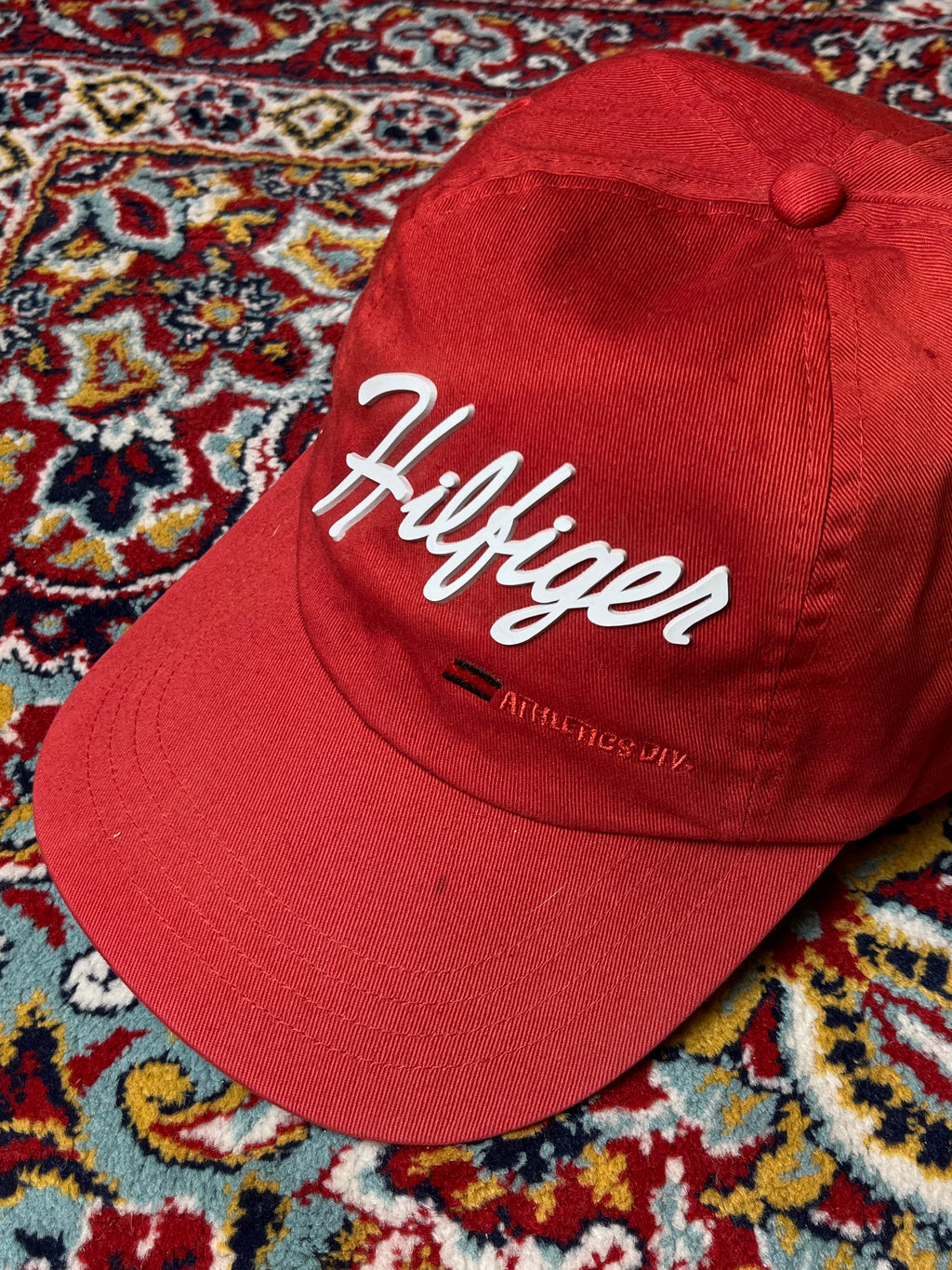 Vintage Tommy Hilfiger Athletics Div Red Script Logo Adjustable Baseball CAP