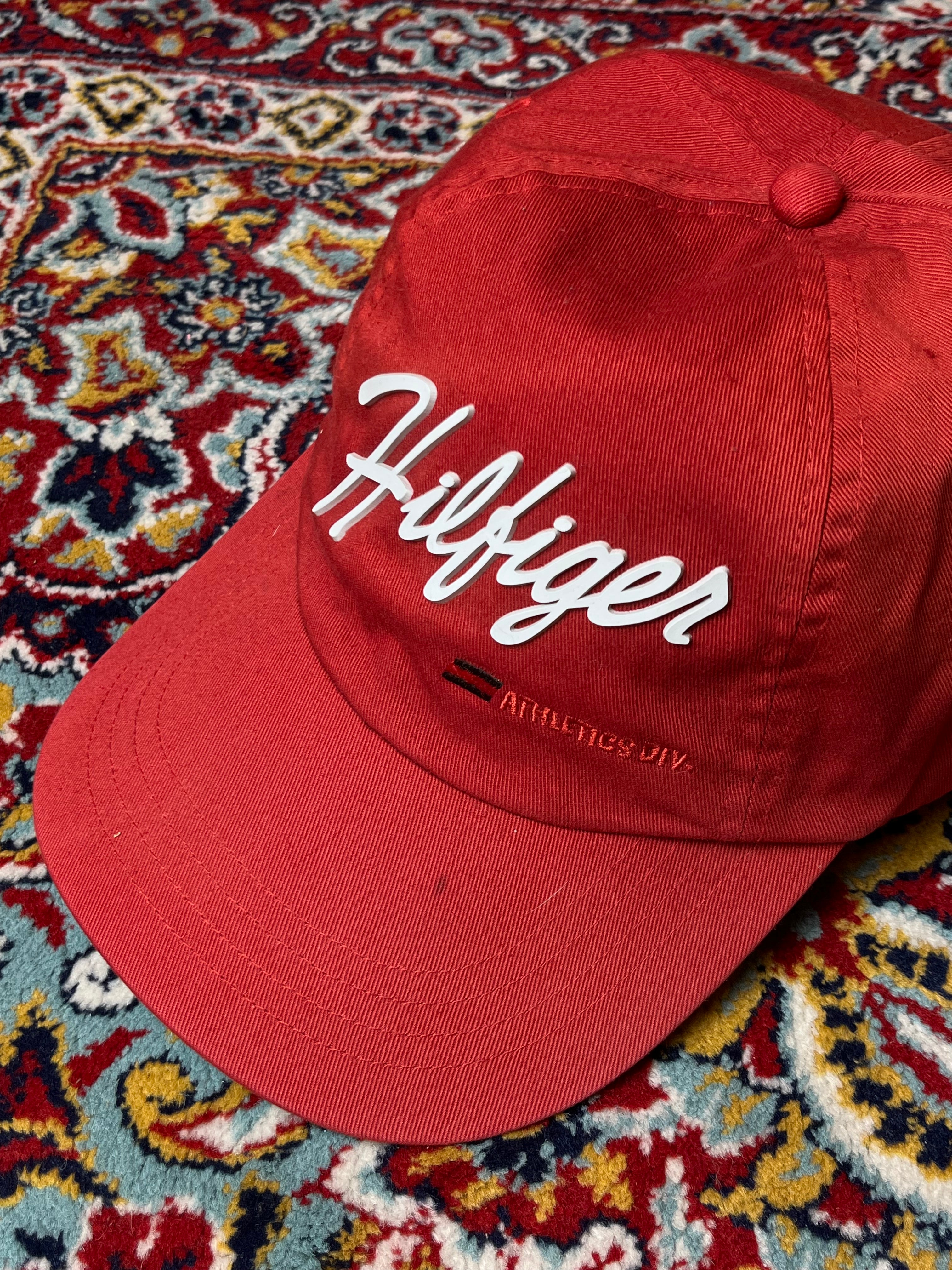 Vintage Tommy Hilfiger Athletics Div Red Script Logo Adjustable Baseball CAP