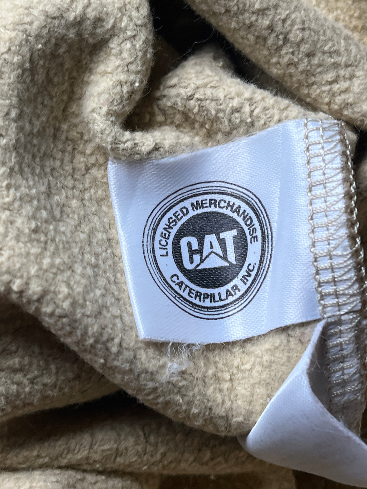 CAT Caterpillar Beige Embroidered Logo V-Insert Fleece Crewneck Sweatshirt - L