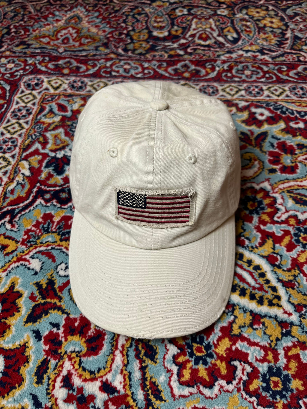 Off White American Flag Patch Distressed Cotton Adjustable CAP