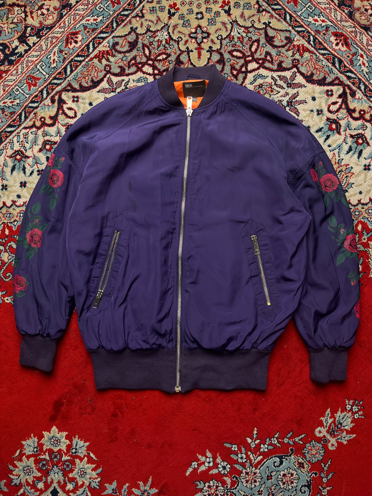 ASOS Purple Floral Rose Sleeve  Bomber Jacket - M