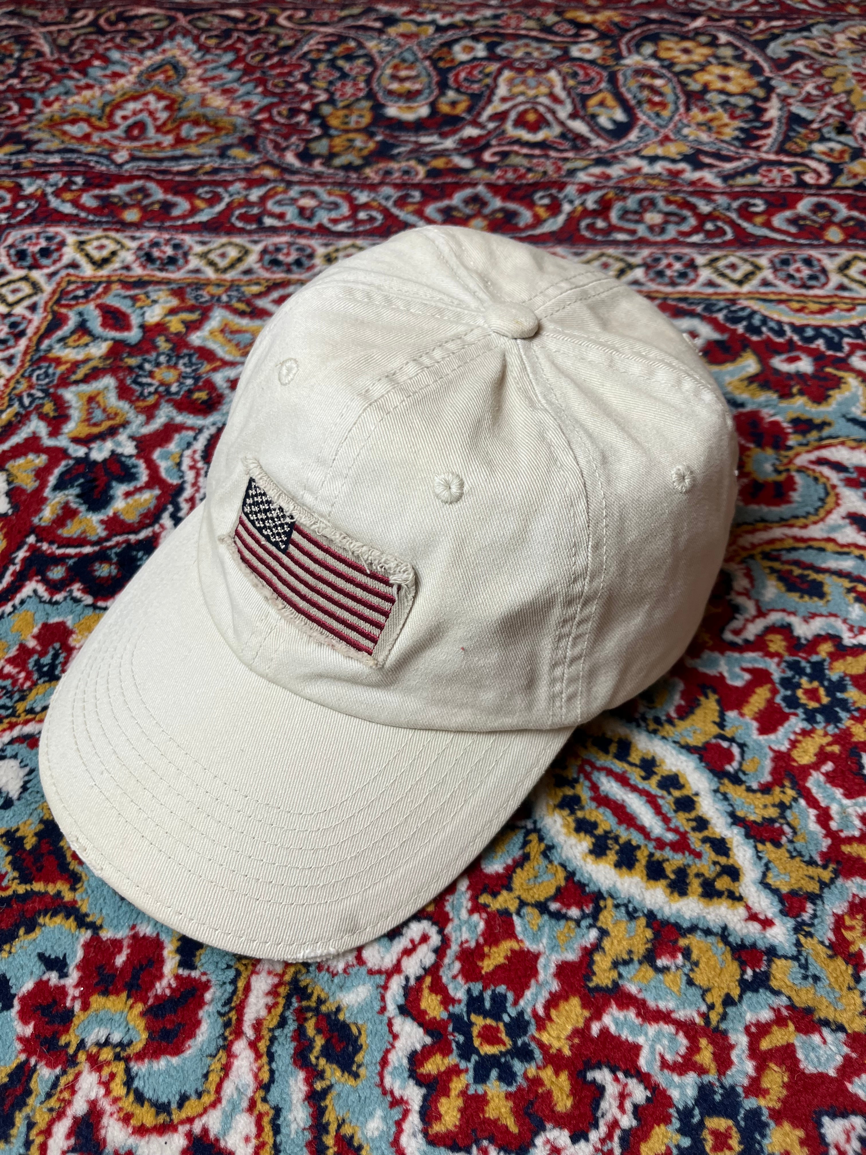 Off White American Flag Patch Distressed Cotton Adjustable CAP