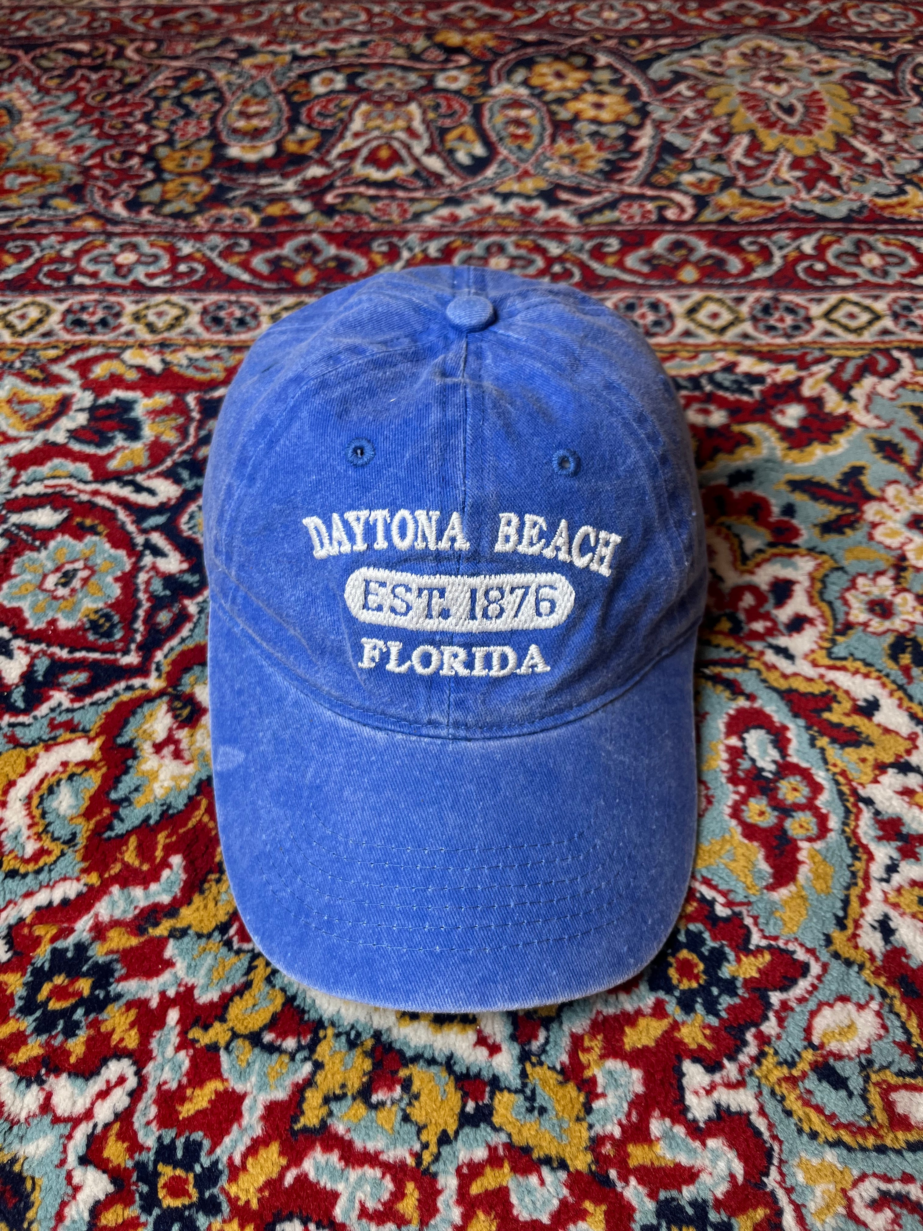 VINTAGE DAYTONA BEACH FLORIDA EST 1876 BLUE WASHED STRAPBACK CAP