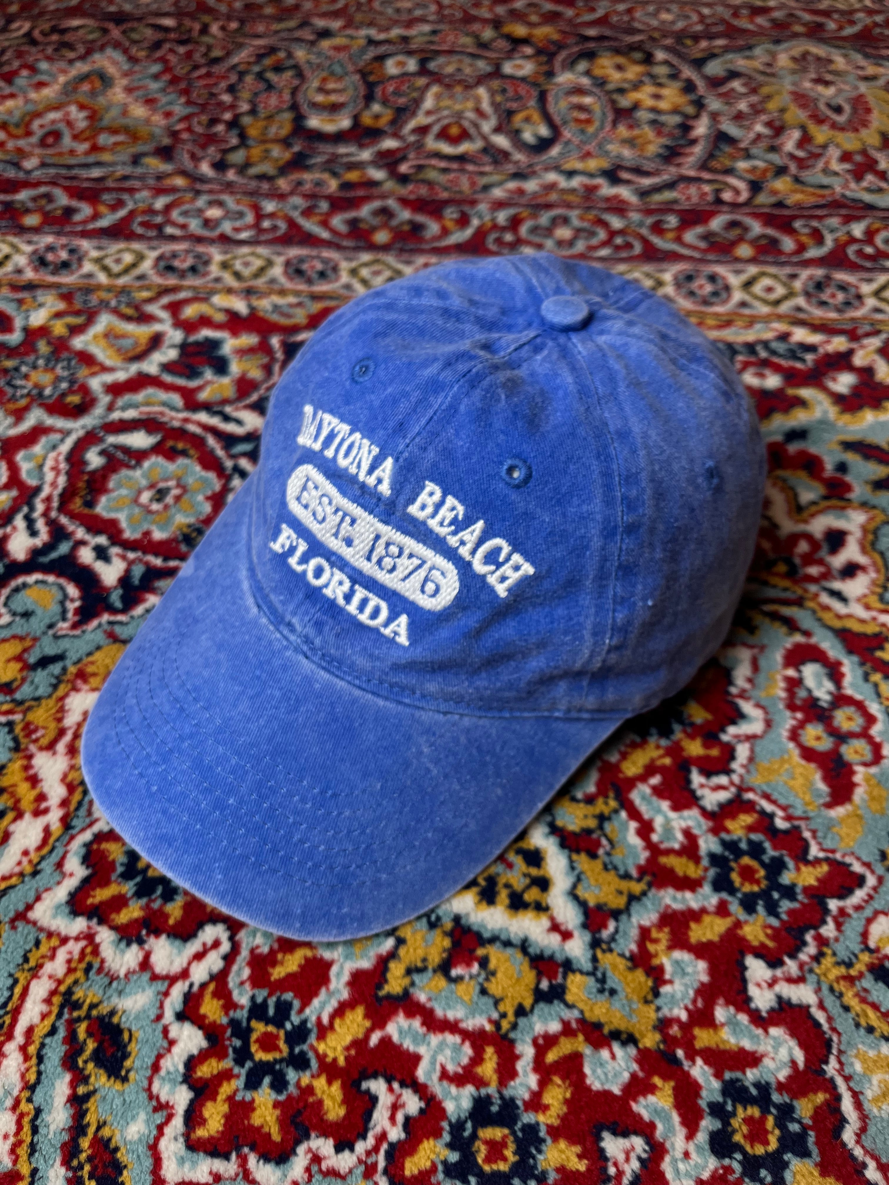 VINTAGE DAYTONA BEACH FLORIDA EST 1876 BLUE WASHED STRAPBACK CAP