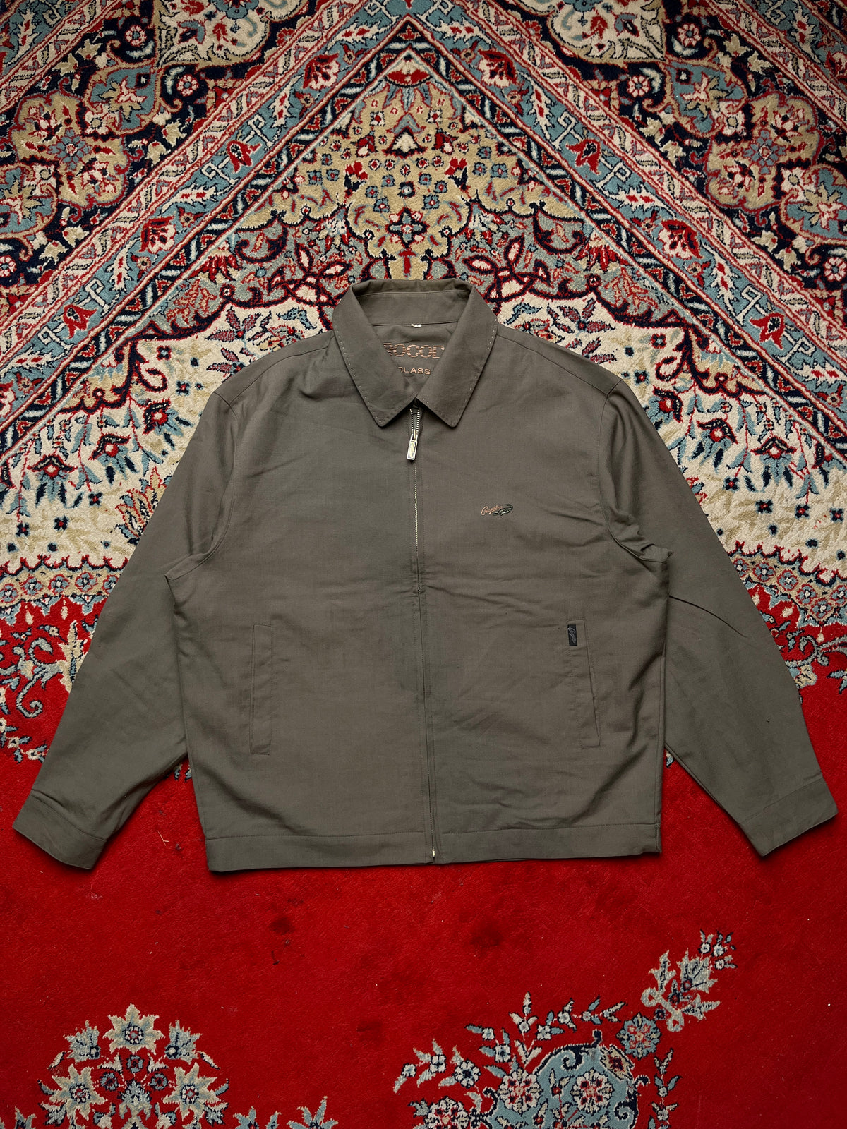 Crocodile Classic Olive Grey Embroidered Logo  Harrington Jacket - M