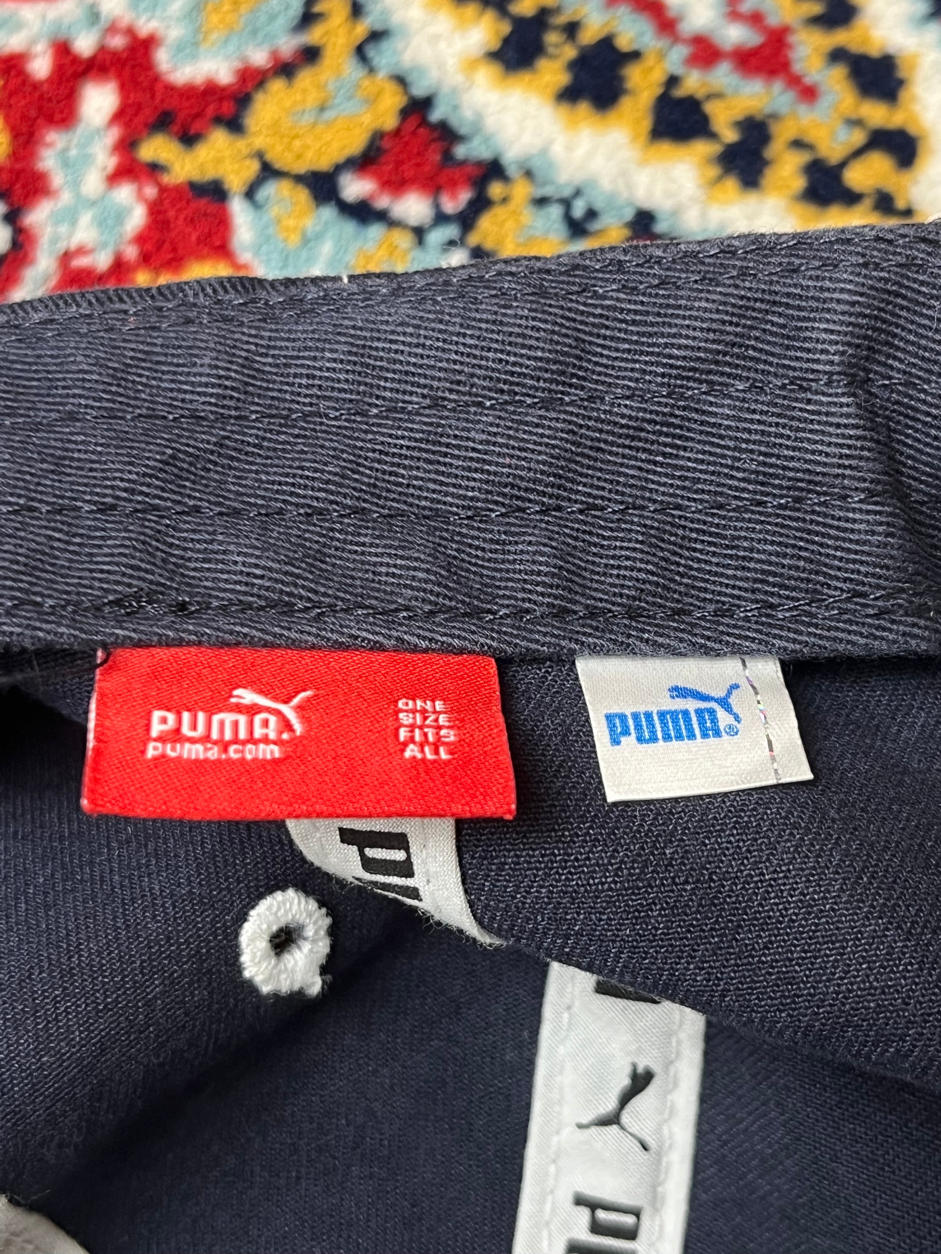 PUMA EMBROIDERED BIG LOGO CONTRAST STITCH NAVY BLUE STRAPBACK CAP