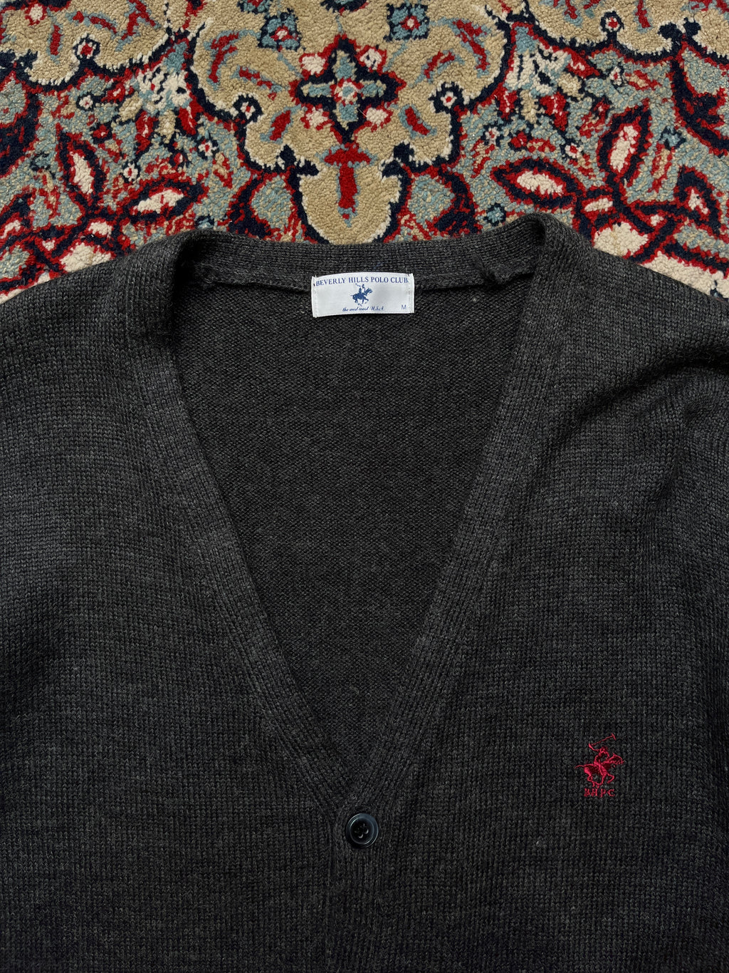 Beverly Hills Polo Club Charcoal Grey Button Front Knit Cardigan - M