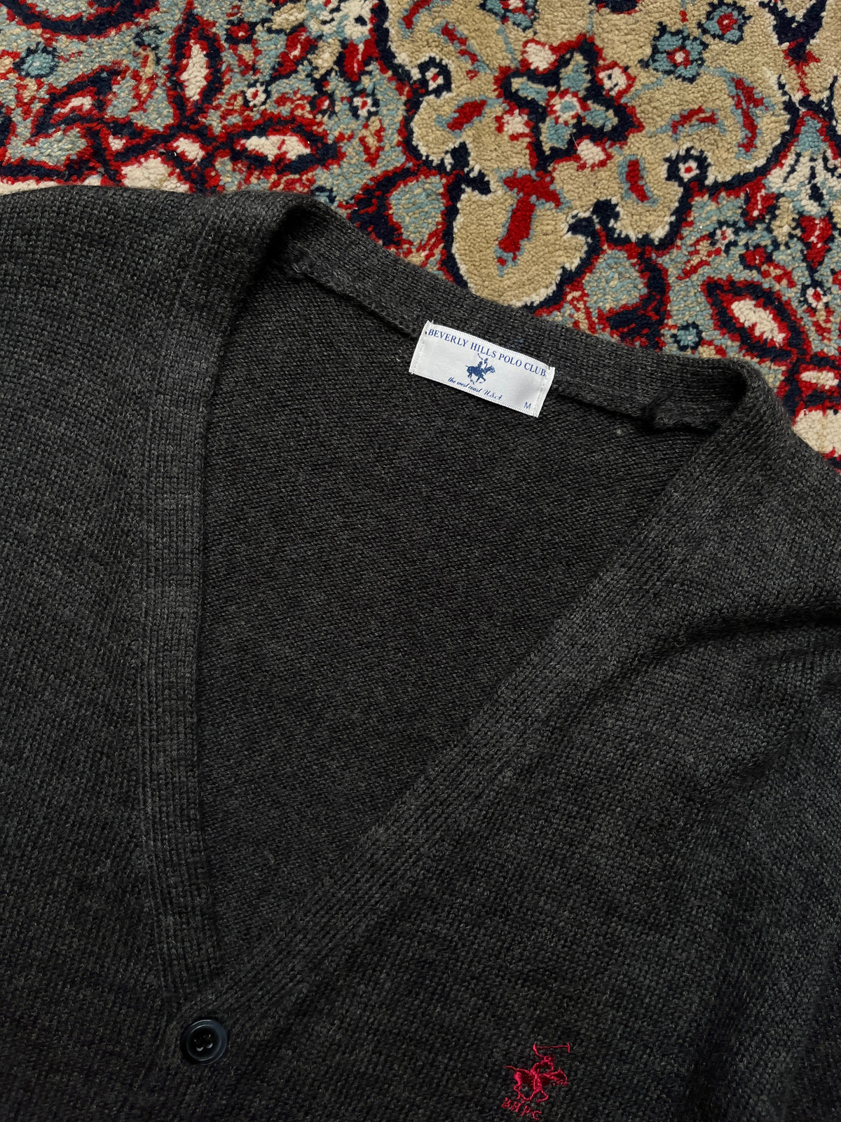 Beverly Hills Polo Club Charcoal Grey Button Front Knit Cardigan - M
