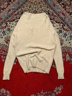 TIARA Womens Beige Angora Wool Deep V-Neck Knit Sweater - M
