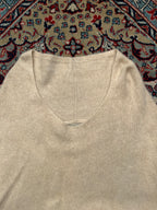 TIARA Womens Beige Angora Wool Deep V-Neck Knit Sweater - M