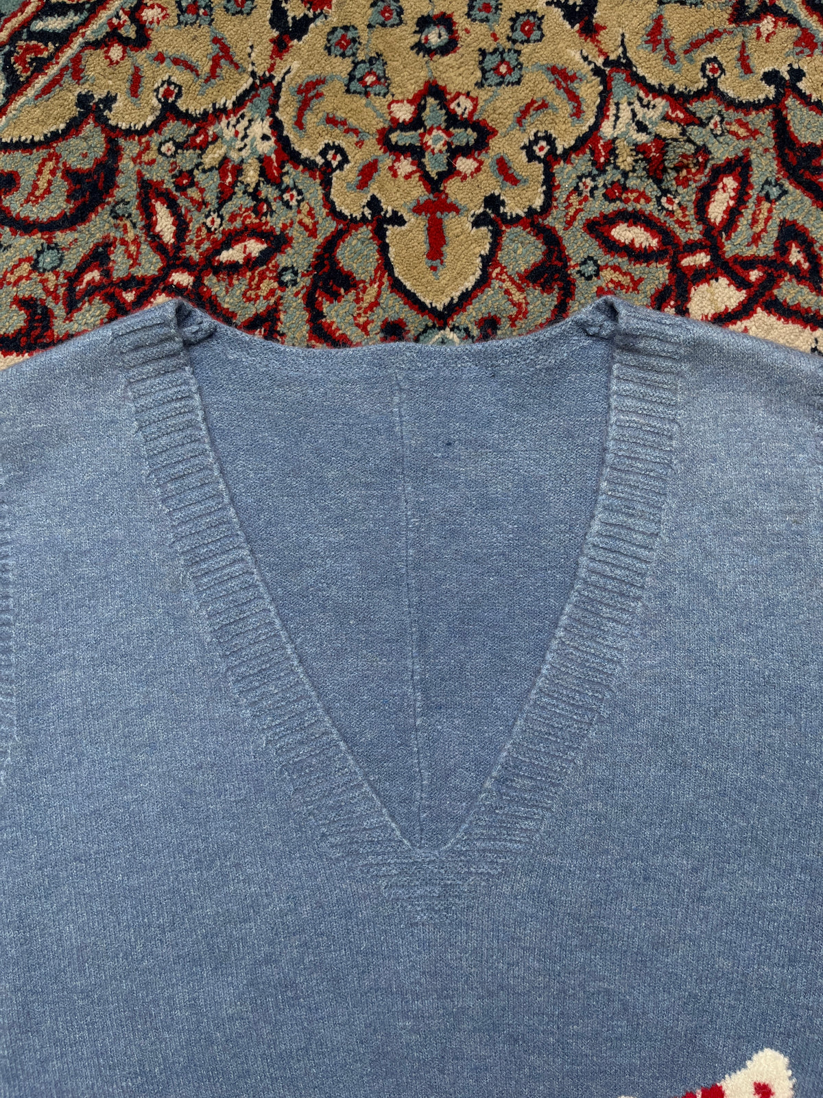 Womens Dusty Blue Graphic Elephant & Cat Knit SLEEVLESS Sweater - L