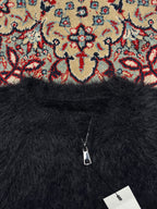 Womens Black Fuzzy Eyelash Knit Zip Cropped JACKET - S
