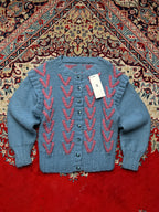 Womens Blue Pink Chevron Pattern Chunky Knit Cardigan - M