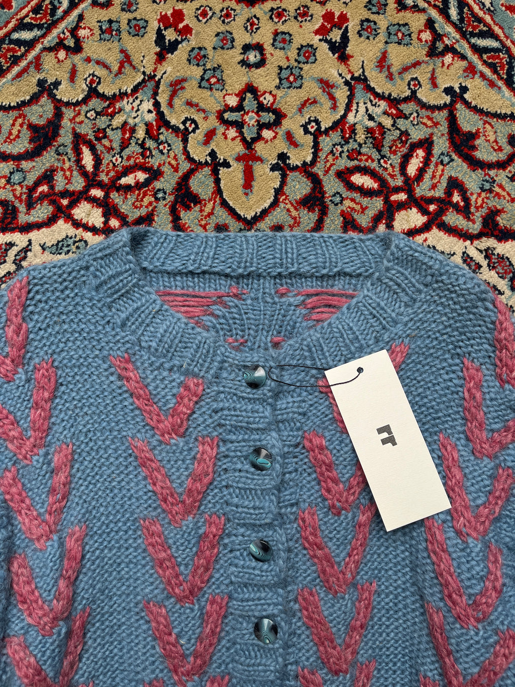 Womens Blue Pink Chevron Pattern Chunky Knit Cardigan - M