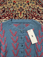 Womens Blue Pink Chevron Pattern Chunky Knit Cardigan - M