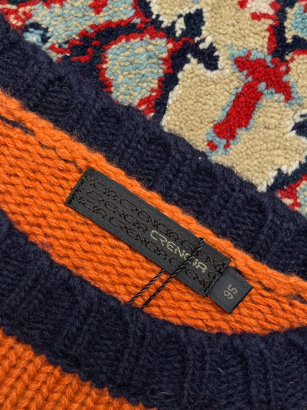 Crencia Orange Snowflake Graphic Striped Knit Crewneck Sweater - L