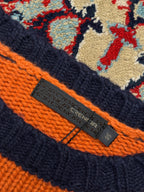 Crencia Orange Snowflake Graphic Striped Knit Crewneck Sweater - L