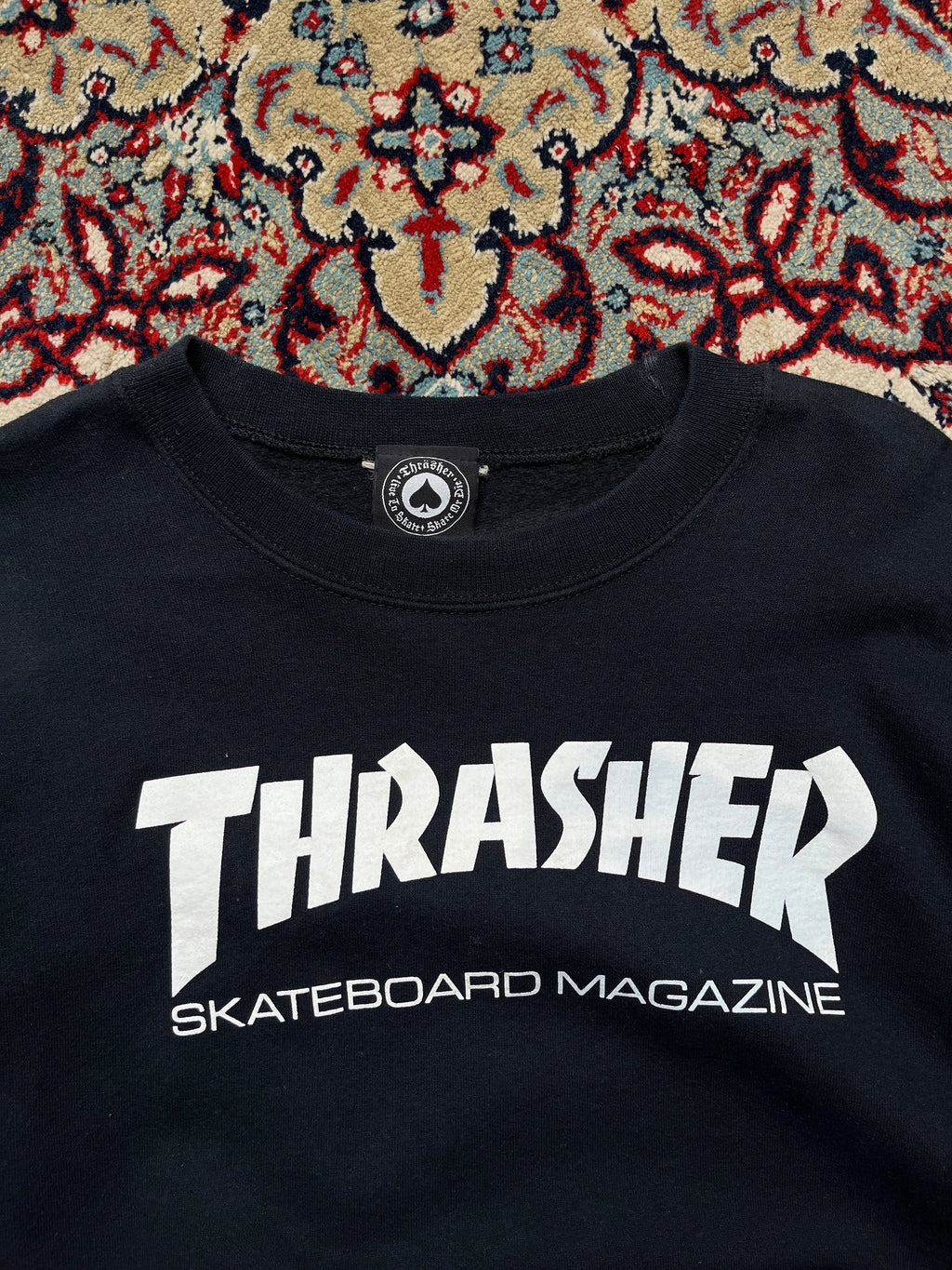 Thrasher Skateboard Magazine Black Graphic Crewneck Sweatshirt - S