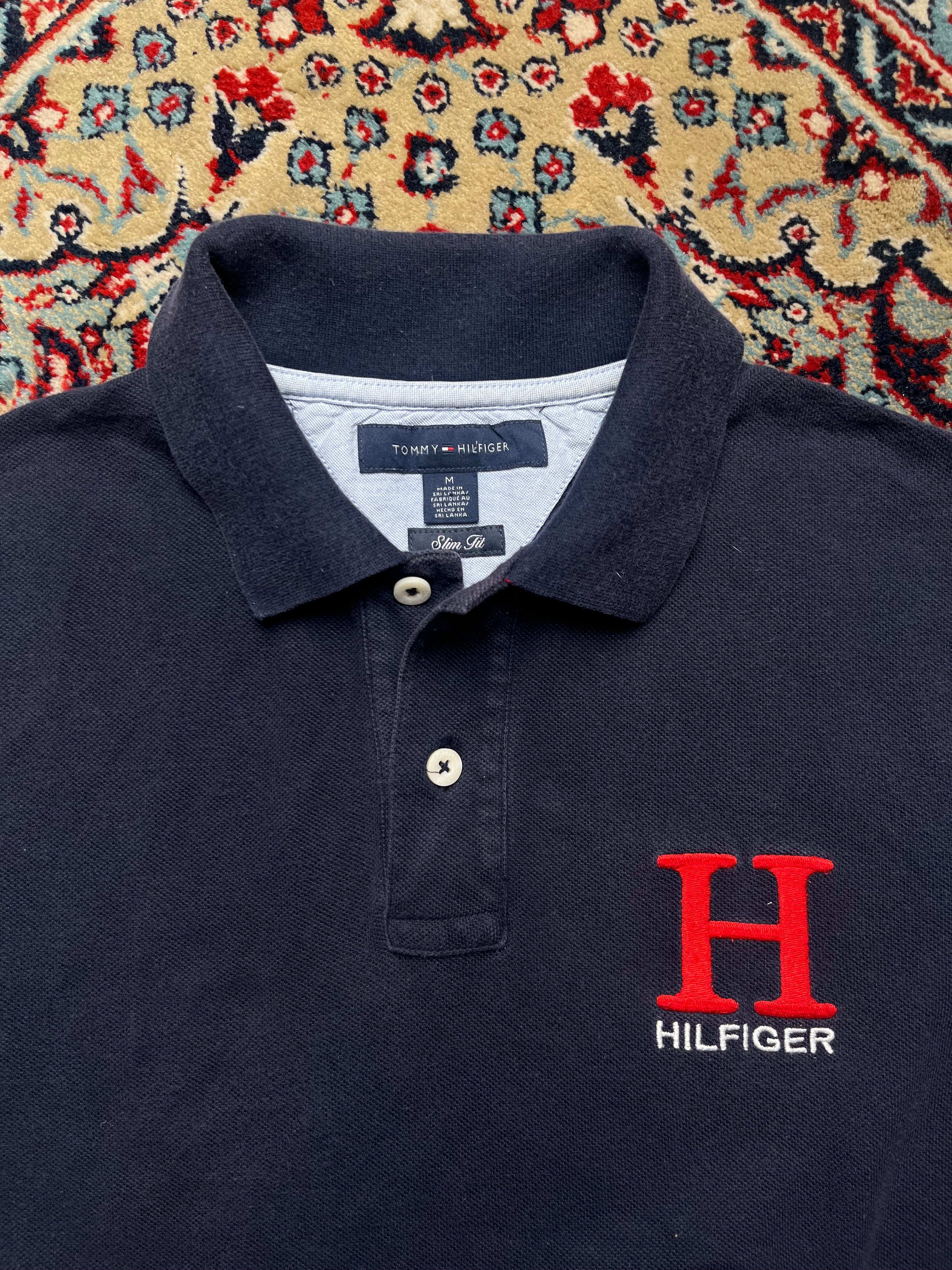 TOMMY HILFIGER SLIM FIT NAVY BLUE POLO TEE - M