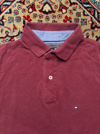 VINTAGE TOMMY HILFIGER TWO PLY COTTON BURGUNDY POLO TEE - L