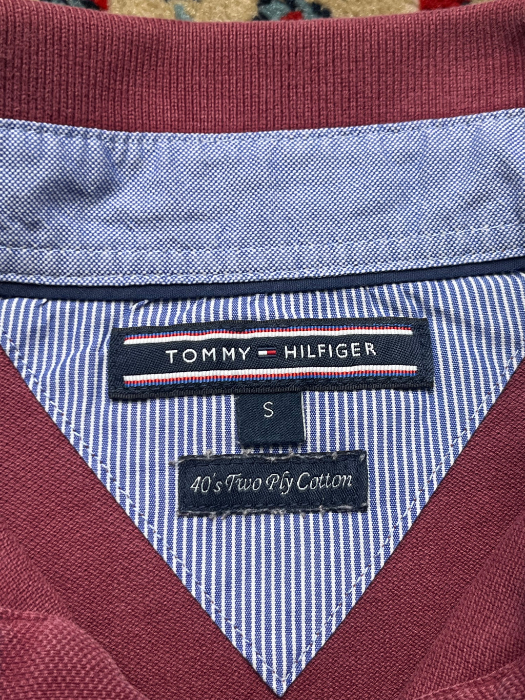 VINTAGE TOMMY HILFIGER TWO PLY COTTON BURGUNDY POLO TEE - L