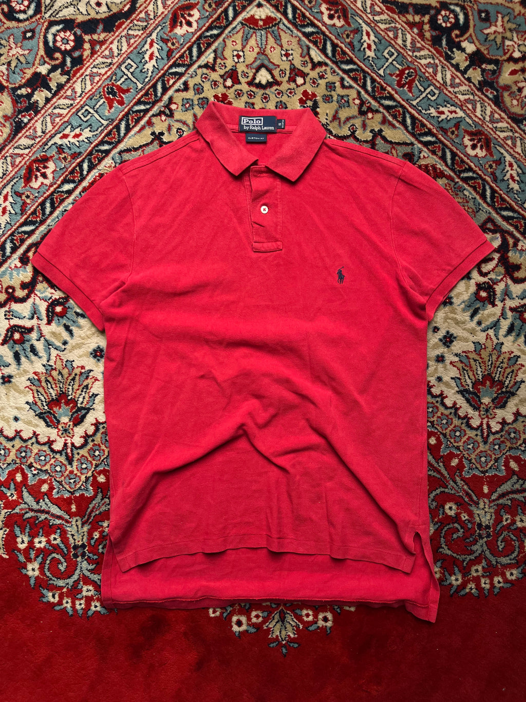 POLO RALPH LAUREN CUSTOM FIT RED POLO TEE - L