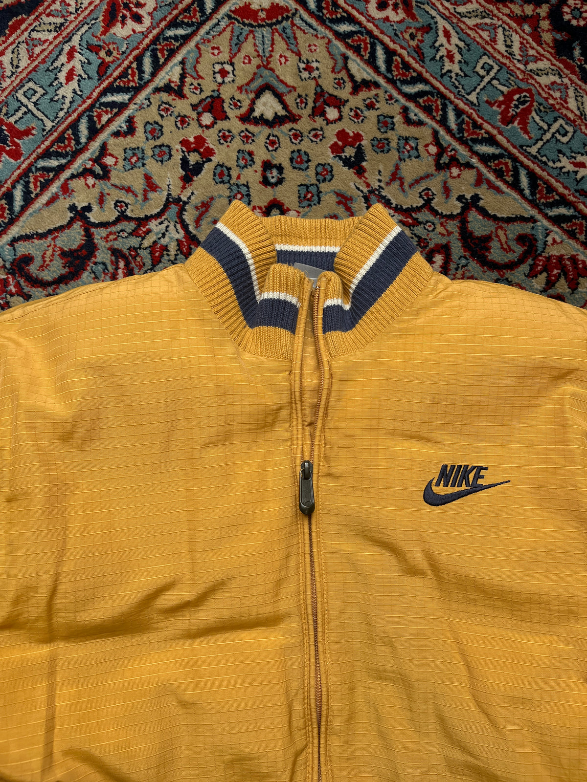 Vintage Nike Yellow Striped Ribbed Collar Down Puffer Jacket - M