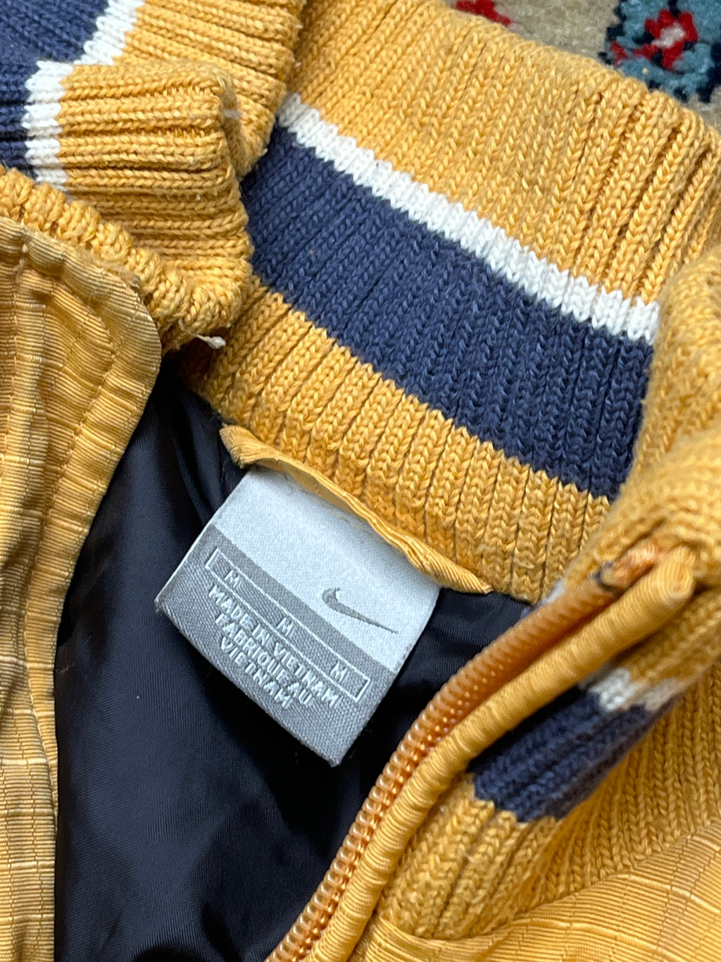 Vintage Nike Yellow Striped Ribbed Collar Down Puffer Jacket - M