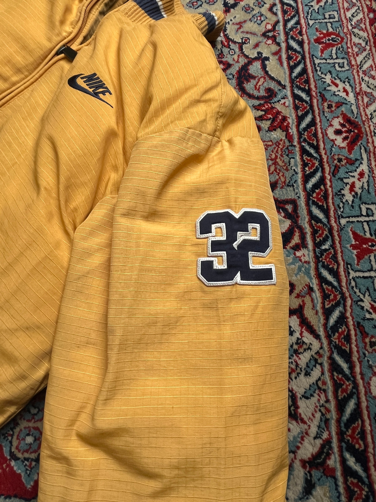 Vintage Nike Yellow Striped Ribbed Collar Down Puffer Jacket - M