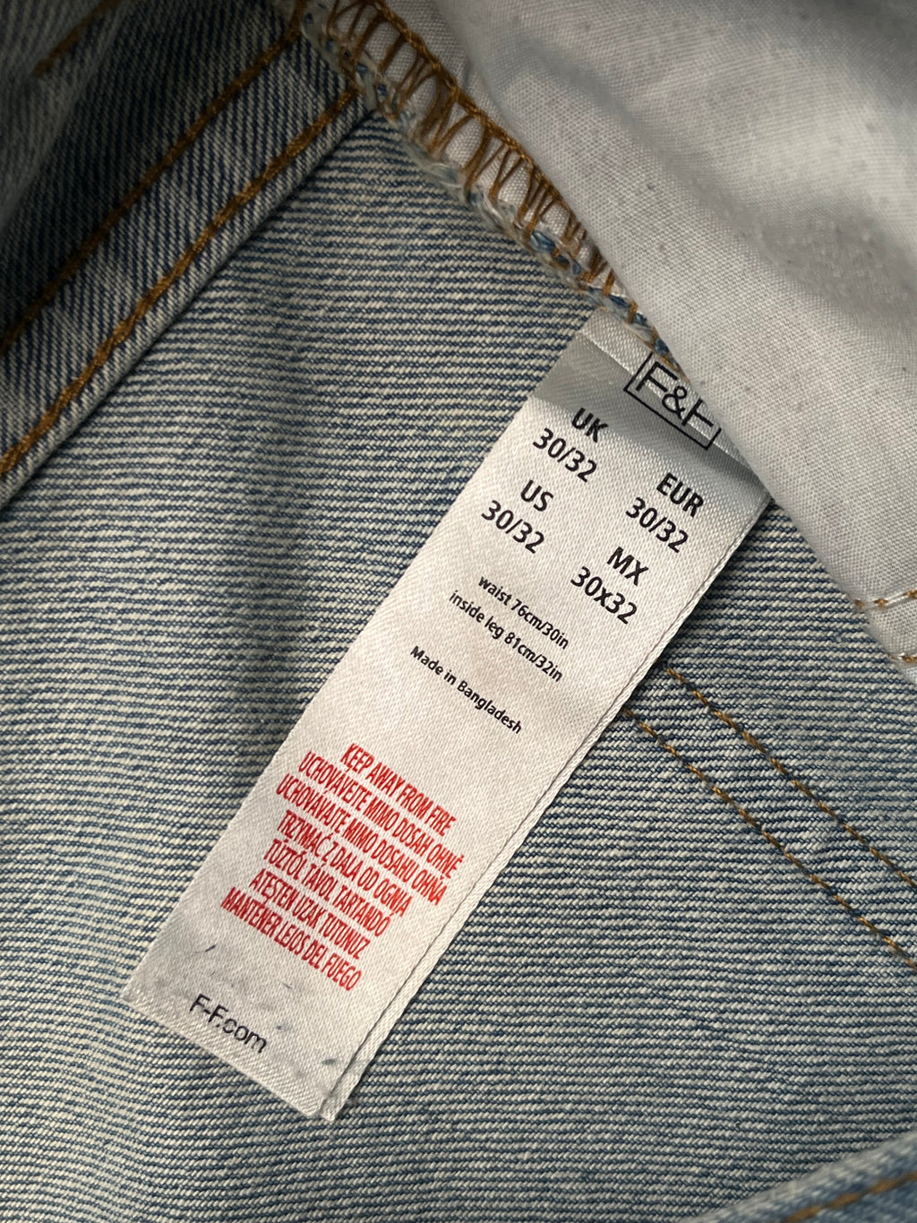 F&F Authentic Denim Light Washed Bootcut JEANS - 30