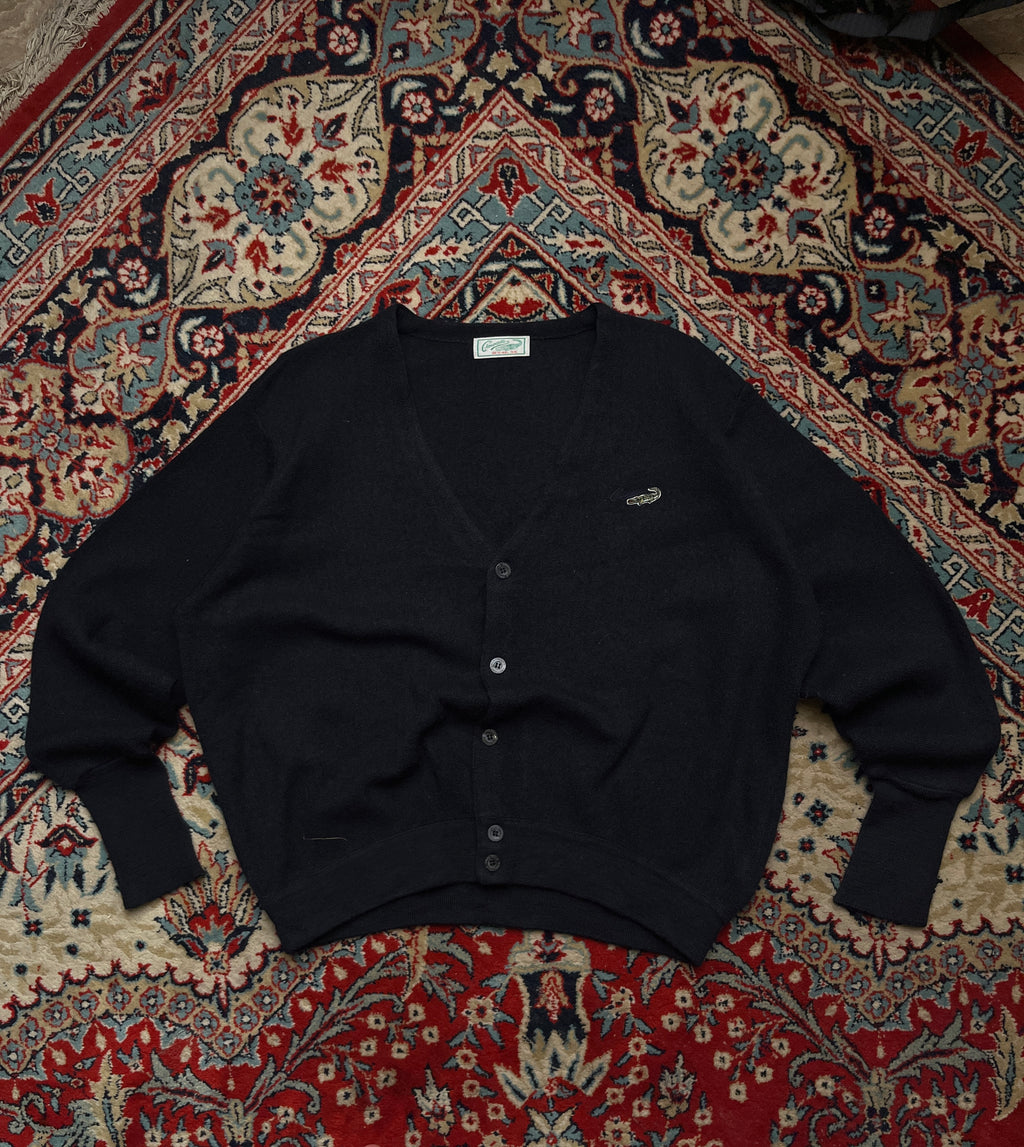 Vintage Crocodile Original Embroidered Logo Black V-Neck Cardigan - M