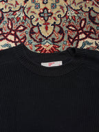 8 Seconds Korean Black Cotton Chunky Ribbed Knit Crewneck Sweater - XL